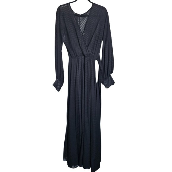 Elegant Black Sheer Maxi Dress – Long Sleeve, Wrap Style L - Picture 1 of 4